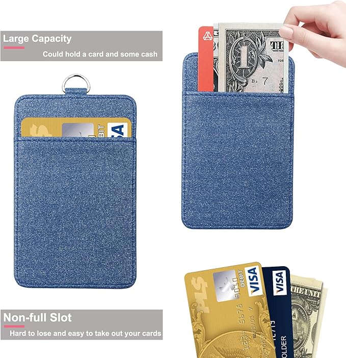 PU Leather ID Badge Holder, Life-Mate ID Badge Holder with 1 Clear ID Window 1 Credit Card Slot and PU Leather Lanyard for Badge Credit Cards College ID Cards in Glitter Blue