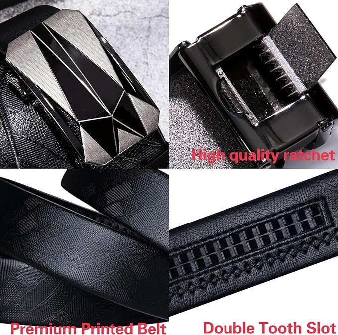 Dubulle Designer Ratchet Belt for Men Leather Fashion Adjustable Automatic Buckle Sliding Removable Dress Casual