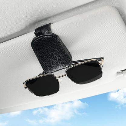 SINGARO Sunglasses Holder for Car, Leather Magnetic Buckle Sun Visor Sunglass Clip, Ticket Card Storage Glasses Clip, Car Interior Accessories for Men and Women（Black）