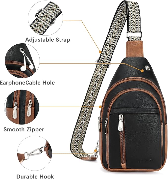 BOSTANTEN Sling Bag for Women Leather Crossbody Bag Vintage Cross Body Purse for Travel with Guitar Strap, Bohemian Style