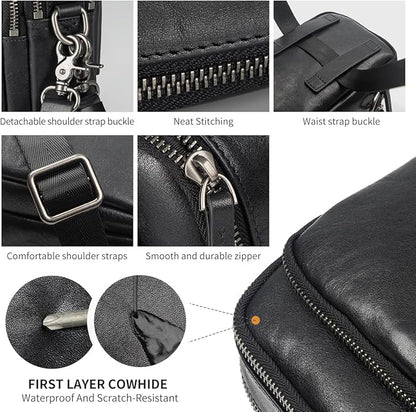 Augus Leather Messenger Crossbody Shoulder Bag for Men Work Business Casual Adjustable Straps (Black-1)