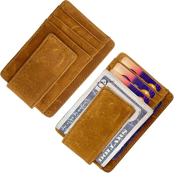 Money Clip RFID Front Pocket Wallet Men Leather Slim Minimalist Wallet