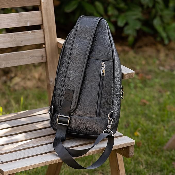 Polare Cowhide Italian Leather Sling Chest Shoulder Bag Waterproof Anti Theft Crossbody Casual Daypack
