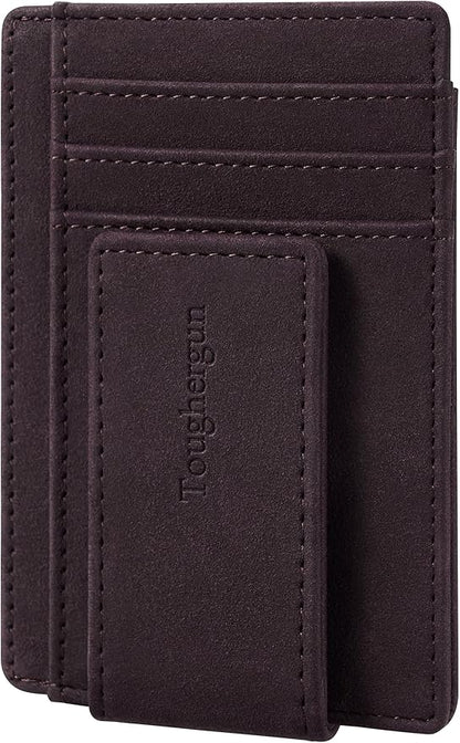 Toughergun Slim Wallet for Men RFID Blocking Money Clip, Minimalist Front Pocket Credit Card Holder, Magnetic Thin Mens Wallets with ID Window