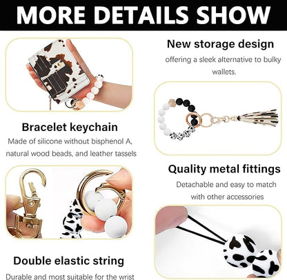 KNGITRYI Wallet Keychain Wristlet for Women,Slim RFID Credit Card Holder Purse Tassel Keychain Bangle Key Ring for Men Women