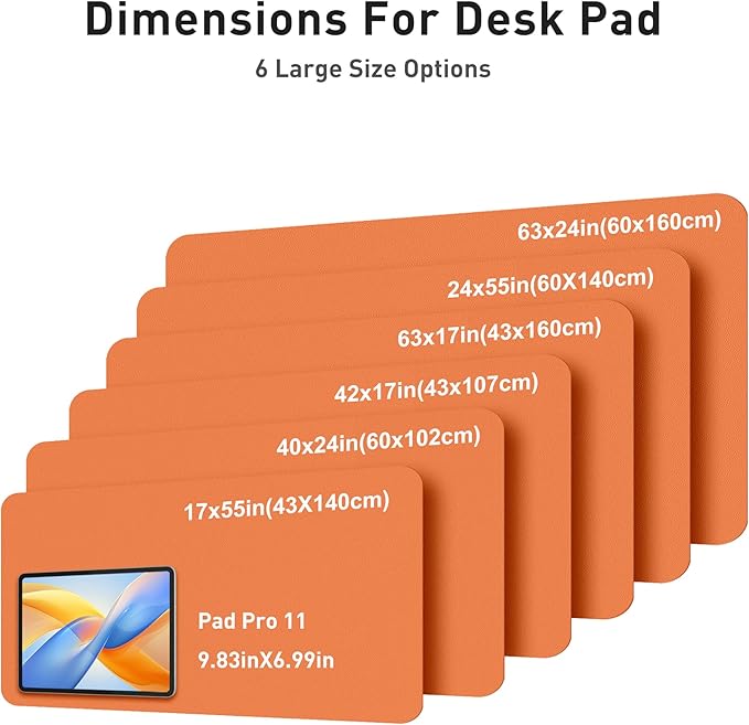 Aothia Faux Leather Desk Mat - Large Mouse Pad, Non-Slip PU Leather Blotter, Waterproof Writing Surface for Office and Home (Orange, 42" x 17")