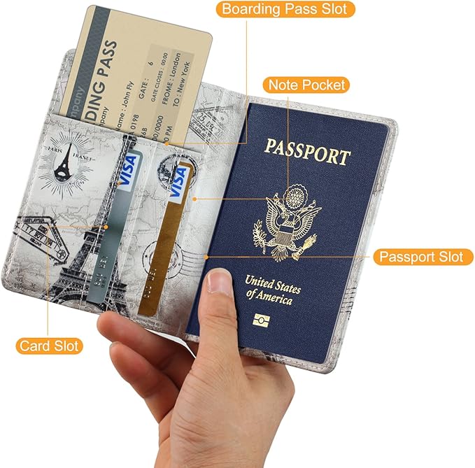 EpicGadget RFID Blocking Premium Leather Passport Holder Travel Wallet Cover Case (Eiffel Tower)