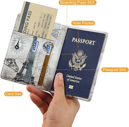 EpicGadget RFID Blocking Premium Leather Passport Holder Travel Wallet Cover Case (Eiffel Tower)