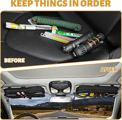 MAIKER 2 Packs Car Sun Visor Organizer, Car Organizer with Zipper Visor Organizer Storage Pouch, Glasses Clip, Card Holder, Molle Panel for Tactical Gears, for Most Vehicles, SUVs & Trucks