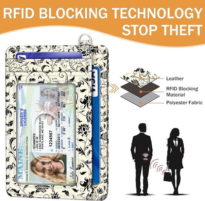 Yonlevres Card Holder Small Wallet Women, Black Cat Flowers RFID Blocking Slim Cute Credit Card Wallet, Front Pocket Travel Thin ID Window PU Leather Mini Organizer Case Purse Gifts Woman Girls Ladies