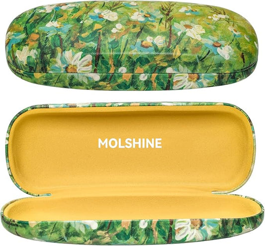 molshine Hard Shell PU Leather Glasses Case,Travel Portable Eyeglass Case for Men Women Girl Travel Study Work