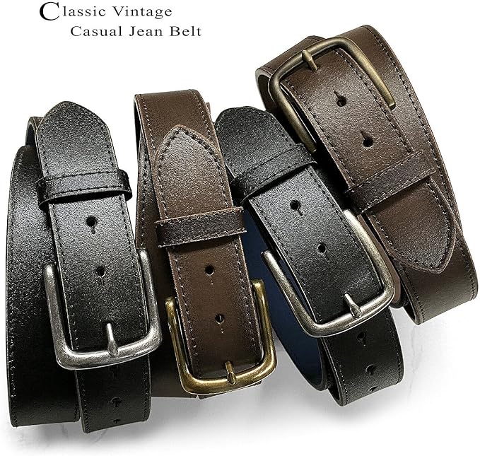 BS57 Classic Vintage Casual Jean Replacement Belt Strap or Belt 1-1/2"(38mm) Wide, Multi-Style Options