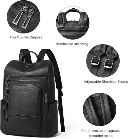 Shrrie Upgraded Large Travel Laptop Backpack with Laptop Compartmetn Fits 17 inch Laptop,Waterproof Vegan Leather Computer Backpack for Women and Men Work Business College