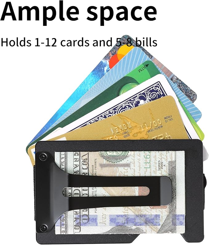 Minimalist Slim Wallet for Men,RFID Blocking Metal Wallet,Aluminum Credit Card Holder & Money Clip 12-15 Cards,Slim Rfid Front Pocket Mens Wallet,Wood American USA Flag