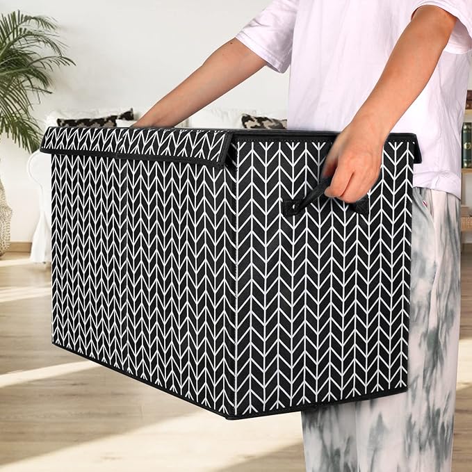 Mayniu Large Toy Box Chest with Lid, Kids Toy Storage Organizer Bins Basket for Living Room, Nursery, Closet, Bedroom, Playroom 25"x13" x16" (Black)