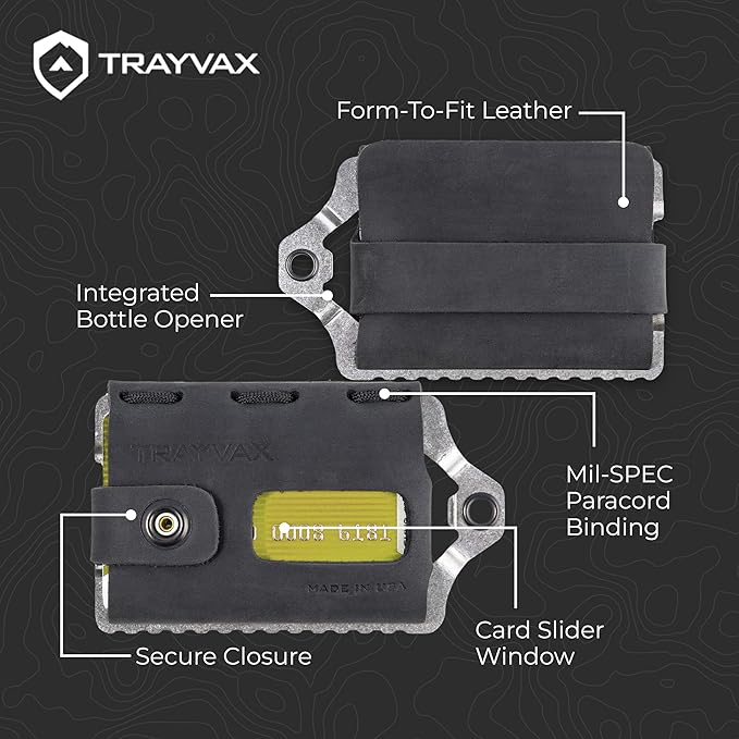 Trayvax Element Wallet, RFID Front Pocket Credit Card Holder with Money Clip, Minimalist Slim Leather Metal Wallet for Men and Women