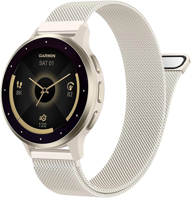 18mm 20mm Metal Band Compatible for Garmin Vivoactive 5/6/4S/3 Watch Bands, Soft Stainless Steel Mesh Strap for Garmin Venu 3S/Venu 2S/Sq Watch Band, Forerunner 55/245/255S/265S Watch Band Women Men
