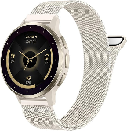 18mm 20mm Metal Band Compatible for Garmin Vivoactive 5/6/4S/3 Watch Bands, Soft Stainless Steel Mesh Strap for Garmin Venu 3S/Venu 2S/Sq Watch Band, Forerunner 55/245/255S/265S Watch Band Women Men