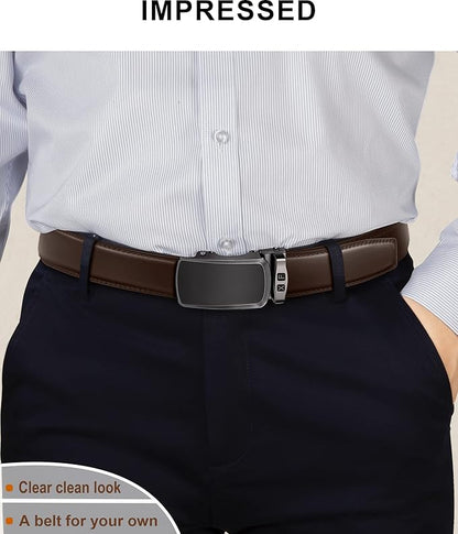 KEMISANT Belt Men, Sliding Ratchet Belt Genuine Leather For Gift Mens Dress Pants Oxfords,Size Adjustable