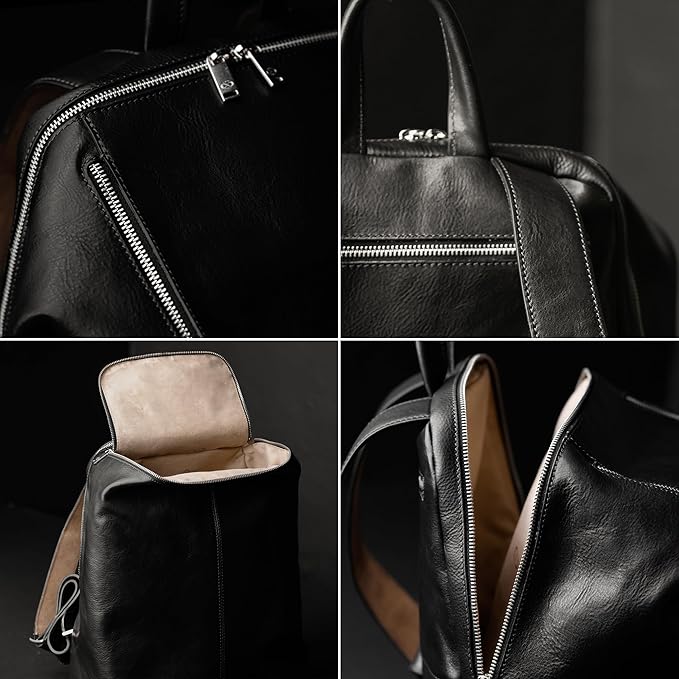 Time Resistance Leather Backpack - Unisex Business Rucksack Laptop Bag for Bag and Women (Black)