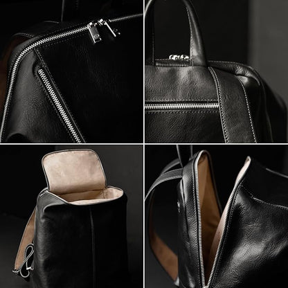 Time Resistance Leather Backpack - Unisex Business Rucksack Laptop Bag for Bag and Women (Black)