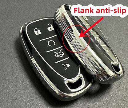 REPROTECTING TPU Key Fob Cover Compatible with Nissan Pathfinder Rogue Kicks (Silver-White/Silver-Black, 4 Buttons/TPU)