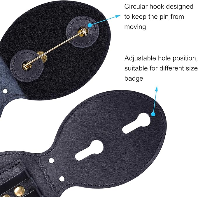 Wisdompro Police Badge Holder, Cowhide Leather Universal Police Badge Holder Pocket Case with Stationary Mn-Steel Belt Clip, Hook and Loop Closure and Stainless Bead Chain Necklace- Oval Shape