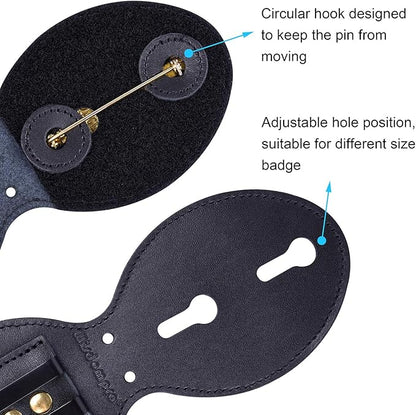 Wisdompro Police Badge Holder, Cowhide Leather Universal Police Badge Holder Pocket Case with Stationary Mn-Steel Belt Clip, Hook and Loop Closure and Stainless Bead Chain Necklace- Oval Shape