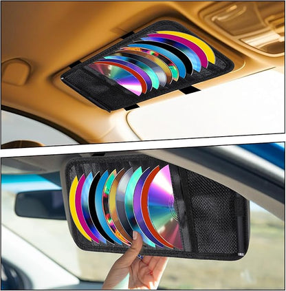 CD Case Holder for Car - DVD Vehicle Visor Storage Orangizer Sun Visor Organizer for CD Visor Case with 12 DVD Storage Sleeves 1 Mesh Pocket 1 Pen Holder(Black)