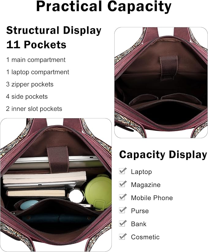 FADEON Leather Laptop Backpack for Women, Designer Ladies Work Travel Computer Backpack with Laptop Compartment Purse Red
