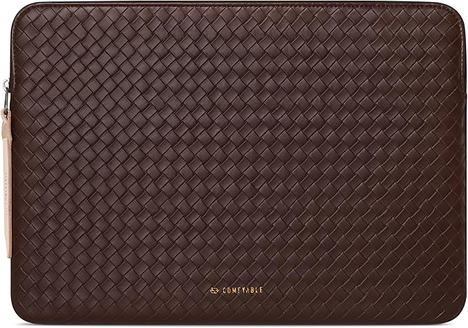Comfyable Woven Laptop Sleeve 13 Inch 14 Inch Compatible with MacBook Air M5 & MacBook Pro M5 Pro/Max 2026, Faux Leather Mac Travel Case for Men Women, Mocha Brown
