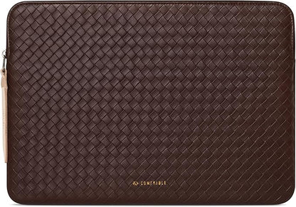 Comfyable Woven Laptop Sleeve 13 Inch 14 Inch Compatible with MacBook Air M5 & MacBook Pro M5 Pro/Max 2026, Faux Leather Mac Travel Case for Men Women, Mocha Brown