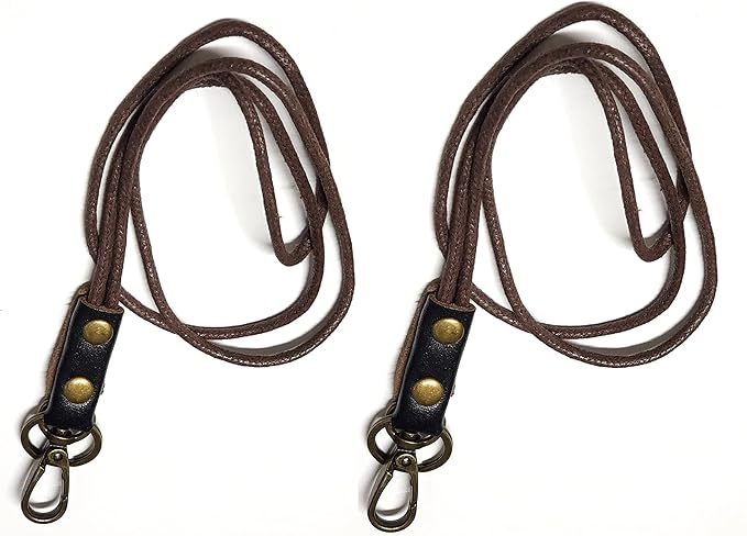 Aslana Genuine Leather Rope Necklace Lanyard for Key ID Badge Holder, Lobster Claw Clasp, Vintage Retro Style (19" Neck Lanyard, 2-Pack, 8 Black Leather)