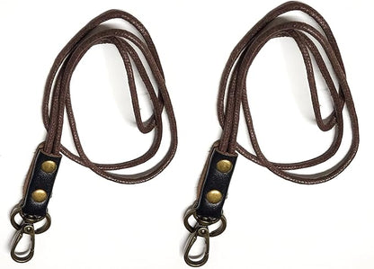 Aslana Genuine Leather Rope Necklace Lanyard for Key ID Badge Holder, Lobster Claw Clasp, Vintage Retro Style (19" Neck Lanyard, 2-Pack, 8 Black Leather)