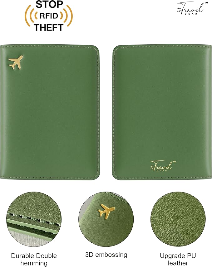 PU Leather Passport Holder Covers Case, Waterproof Rfid Blocking Travel Wallet Passport Holder(Olive Drab)
