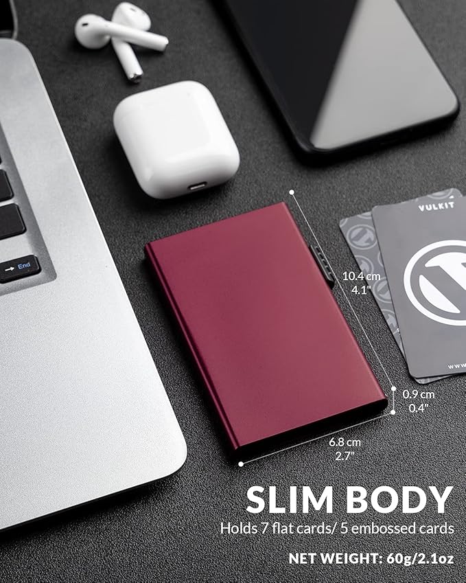 VULKIT Minimalist Credit Card Holder Pop Up Cards RFID Protection Slim Metal Wallet