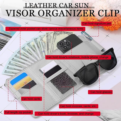 Boao 2 Packs Car Sun Visor Organizer, Sunglasses Holders for Car Sun Visor PU Auto Interior Accessories Storage Travel Document Holder with Multi Pocket (Black, Gray, 12.2 x 6.1 Inches)