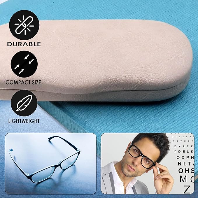 MyEyeglassCase Men's Medium Glasses Case - Classic Eyeglasses Hard Shell Holder, Elegant Easy Open Lip with Pouch and Cloth
