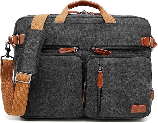 CoolBELL Convertible Backpack Messenger Shoulder bag Laptop Case Handbag Business Briefcase Multi-functional Travel Rucksack Fits 17.3 Inch Laptop For Men/Women (Canvas Black)