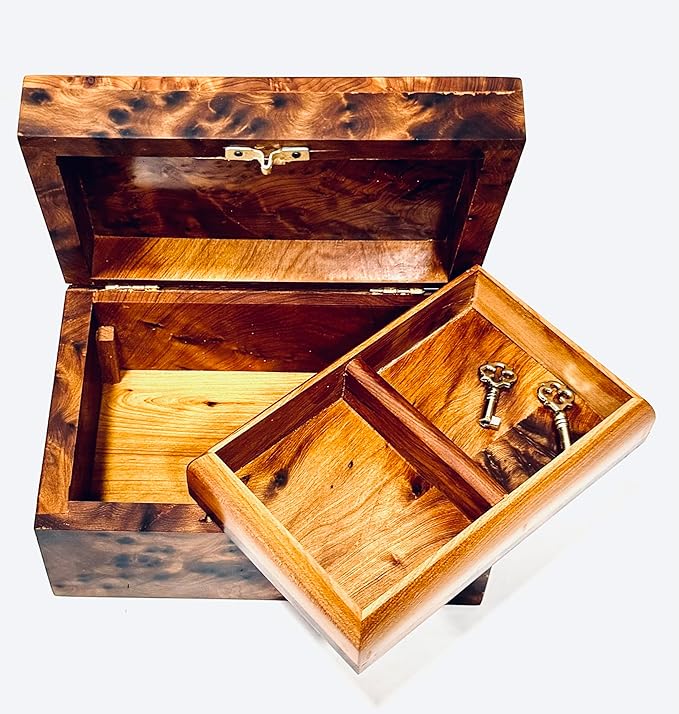 Hand Carved Wooden Multipurpose Keepsake Jewelry Decorative Art Box Storage Organizer Medium with Lock