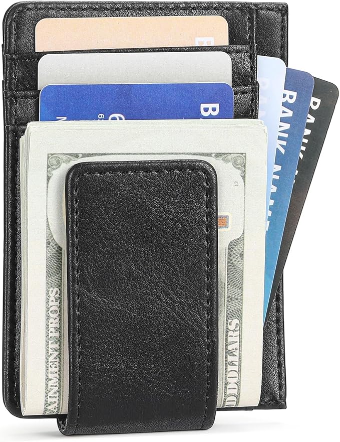 Magnetic Closure Slim Wallet for Men Leather RFID Blocking Minimalist Front Pocket Money Clip Wallet Credit Card Holder