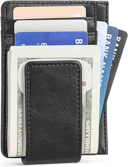 Magnetic Closure Slim Wallet for Men Leather RFID Blocking Minimalist Front Pocket Money Clip Wallet Credit Card Holder