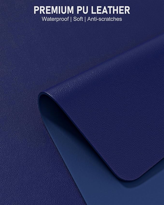 Desk Pad, 30" x 14" PU Leather Non-Slip Desk Mat Large Mouse Pad for Desktop, Waterproof Laptop Computer Writing Mat for Office, Home, Work, Gaming, Violet Blue
