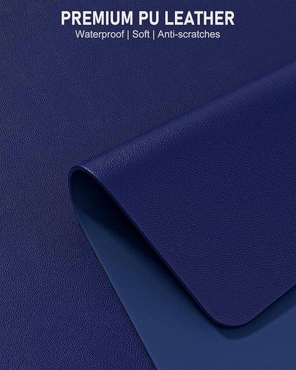 Desk Pad, 35.5" x 17" PU Leather Non-Slip Desk Mat Large Mouse Pad for Desktop, Waterproof Laptop Computer Writing Mat for Office, Home, Work, Gaming, Violet Blue