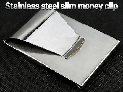 Stainless Steel Slim Clip Double Sided Wallet Money Clip,Credit Card Name Card Holder