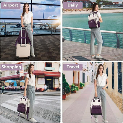 Laptop Backpack for Women Work Bag - 15.6 inch Travel Backpack Purse with USB Charger College Bookbag Waterproof Cute Casual Daypack Fashion Business Computer Backpacks for Teacher Nurse Dark Purple
