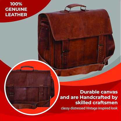 Komal's Passion Leather Briefcase for Men and Women 18 inch Handmade Leather Messenger Bag for Laptop Best Computer Satchel Distressed Bag (Single Pocket)