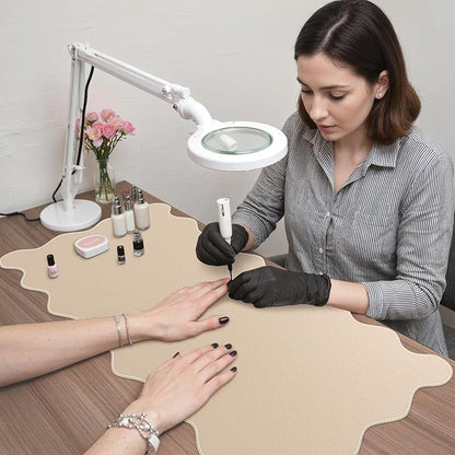 iCasso Leather Mouse Pad,Extra Large Desk Pad,Cute Scalloped Computer Mat for Desktop,Non-Slip Nail Mats with Stitched Edges,Waterproof PU Desk Protector Pad for Office Home Dorm