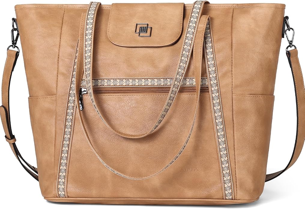 FADEON Large Laptop Tote Bag for Women Designer Leather Laptop Bag Fashion Travel Backpack Purse Shoulder Handbag