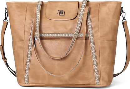 FADEON Large Laptop Tote Bag for Women Designer Leather Laptop Bag Fashion Travel Backpack Purse Shoulder Handbag